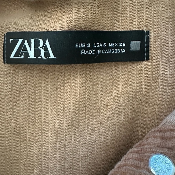 Zara Corduroy Trucker Fray Shirt Shacket Jacket, Camel, Size S - Picture 7 of 9